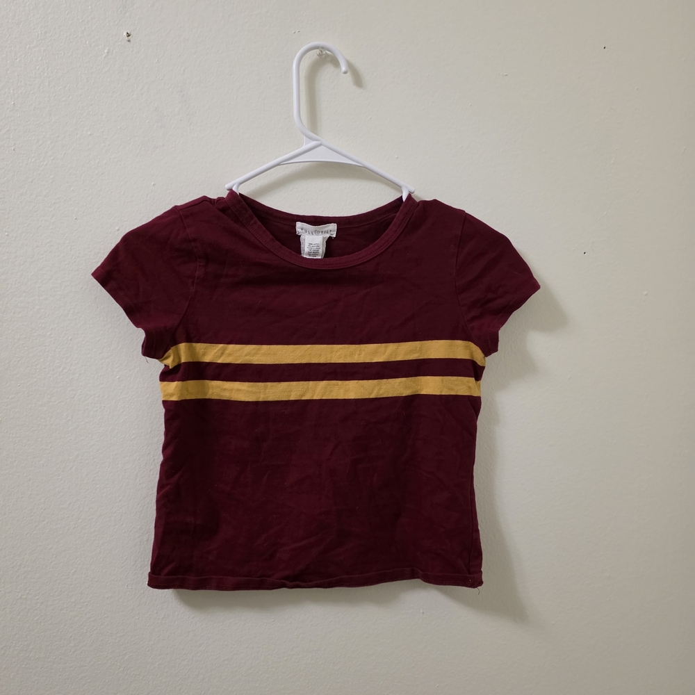 Maroon and Yellow Striped Crop Top